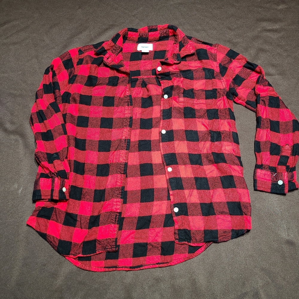 Old Navy Girls Red Plaid Button up Large 10/12 Super Soft